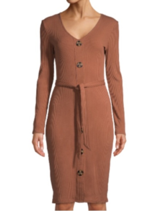 No Boundaries Dresses & Skirts - No Boundaries Brown Ribbed Button-Front Long Sleeve Midi Dress